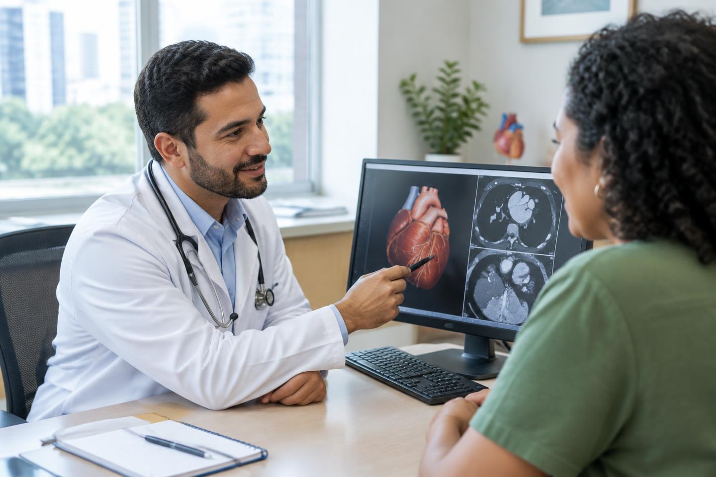 Médico conversando com paciente sobre exames, imagem ilustrativa