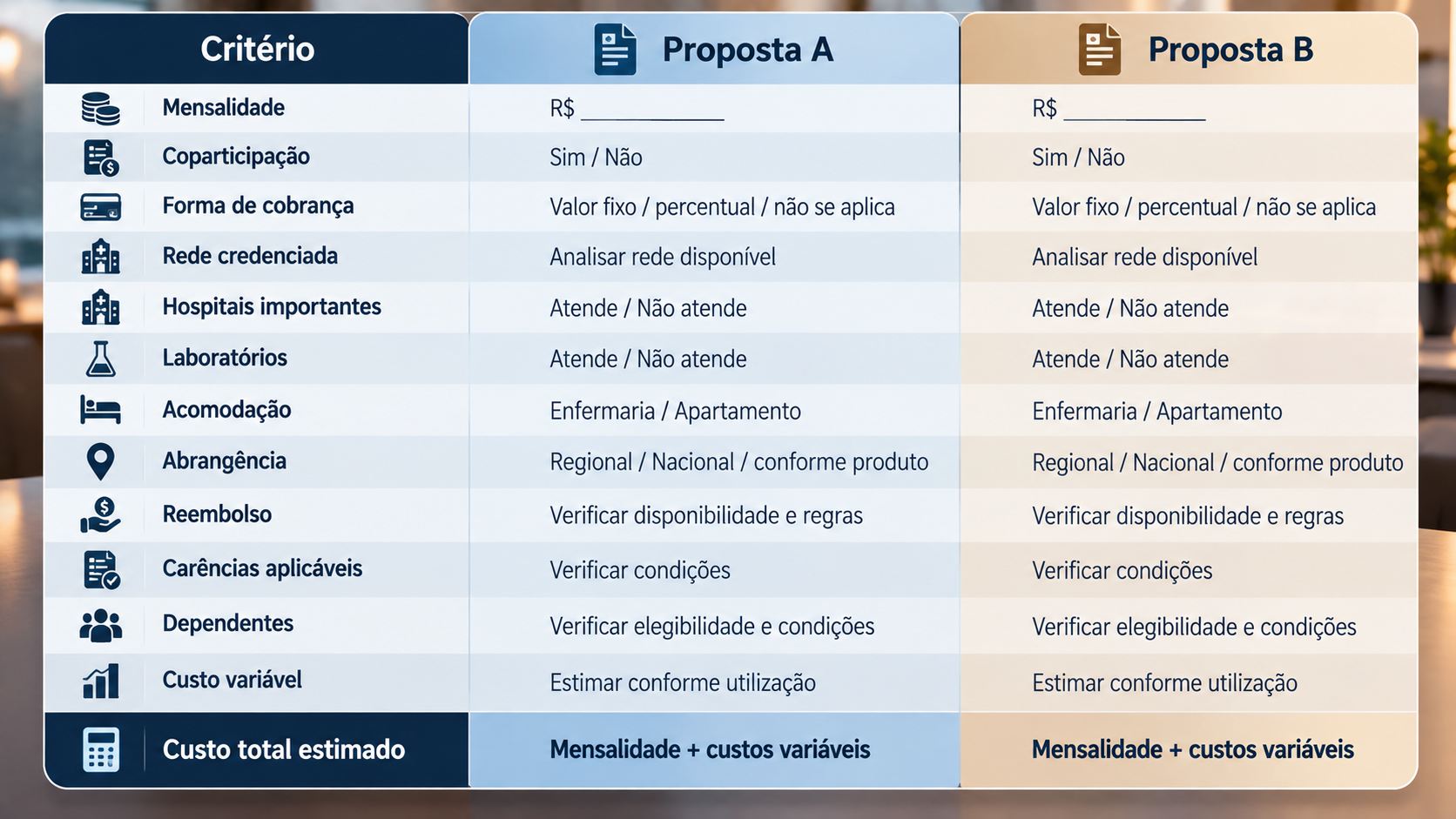 tabela comparativa